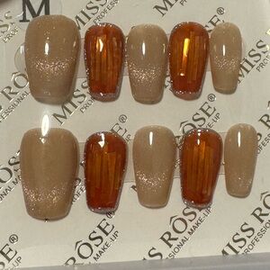 Brown and Orange Nail Set